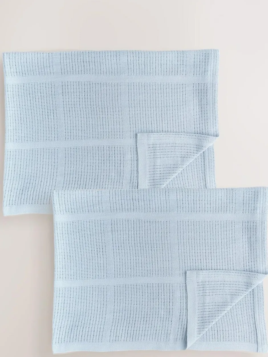Next 2 Pack 100% Cotton Baby Cellular Blanket Blue Best