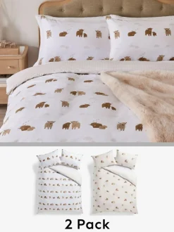 Next 2 Pack Natural Hamish the Highland Cow Reversible Duvet Cover and Pillowcase Set Discount