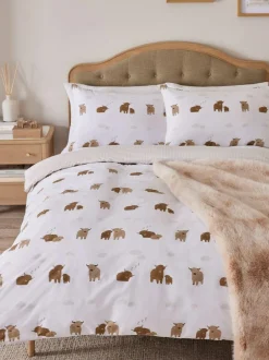 Next 2 Pack Natural Hamish the Highland Cow Reversible Duvet Cover and Pillowcase Set Discount