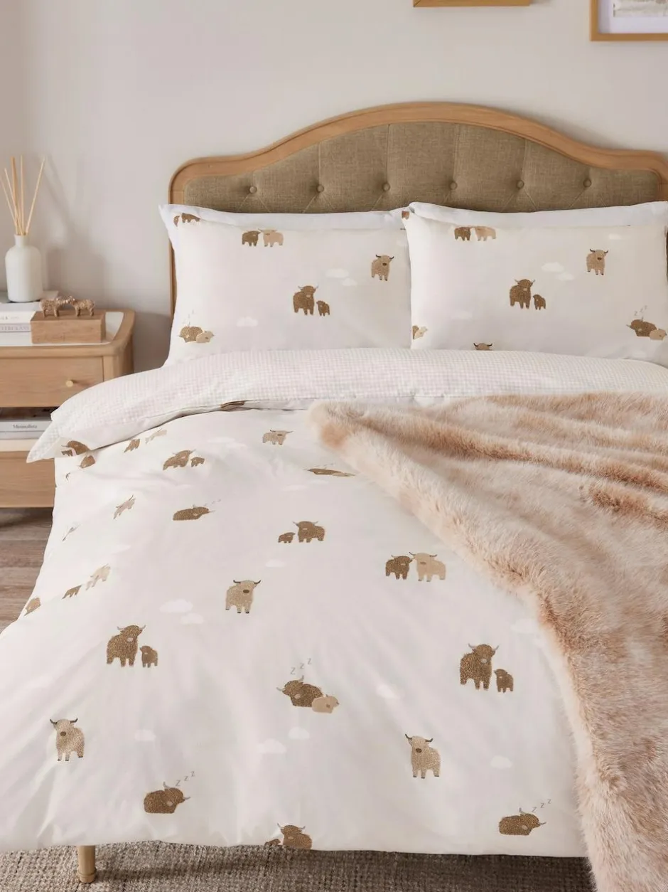 Next 2 Pack Natural Hamish the Highland Cow Reversible Duvet Cover and Pillowcase Set Discount