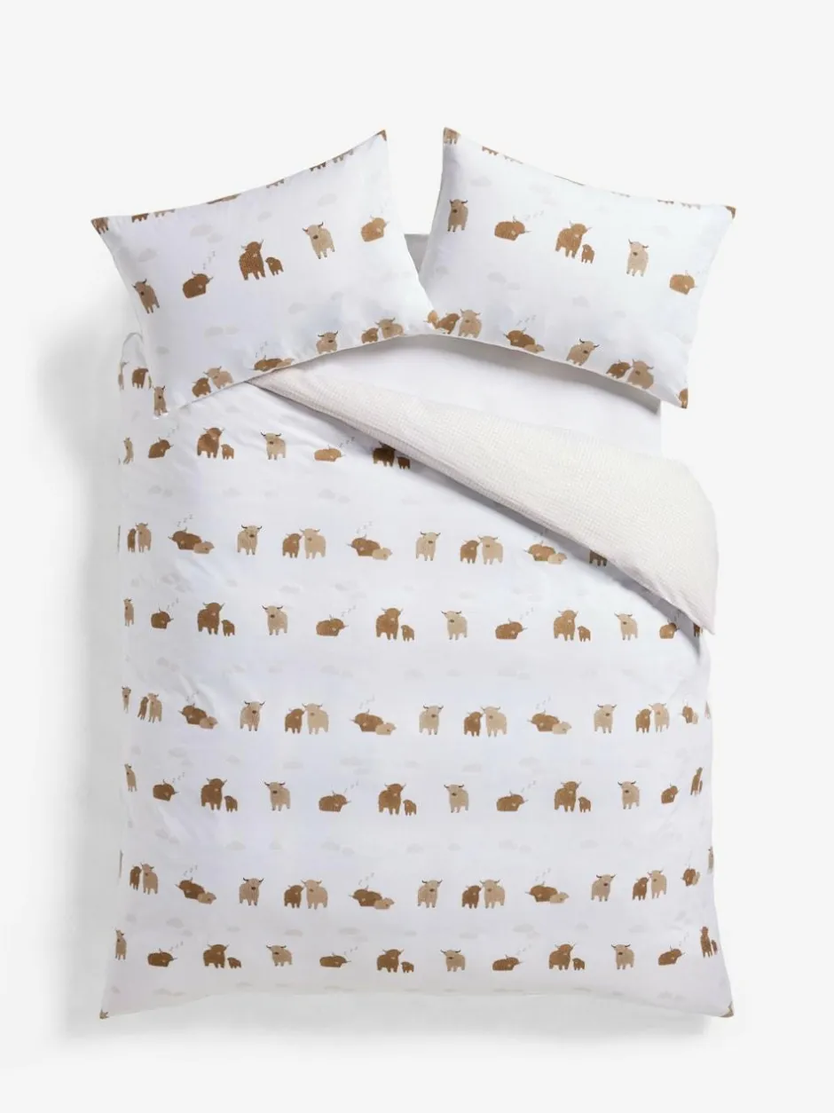 Next 2 Pack Natural Hamish the Highland Cow Reversible Duvet Cover and Pillowcase Set Discount