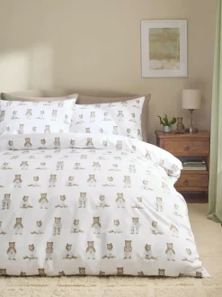 Next 2 Pack White/Natural Bertie Bear Reversible Duvet Cover and Pillowcase Set Sale