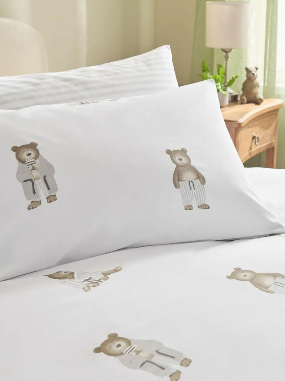 Next 2 Pack White/Natural Bertie Bear Reversible Duvet Cover and Pillowcase Set Sale
