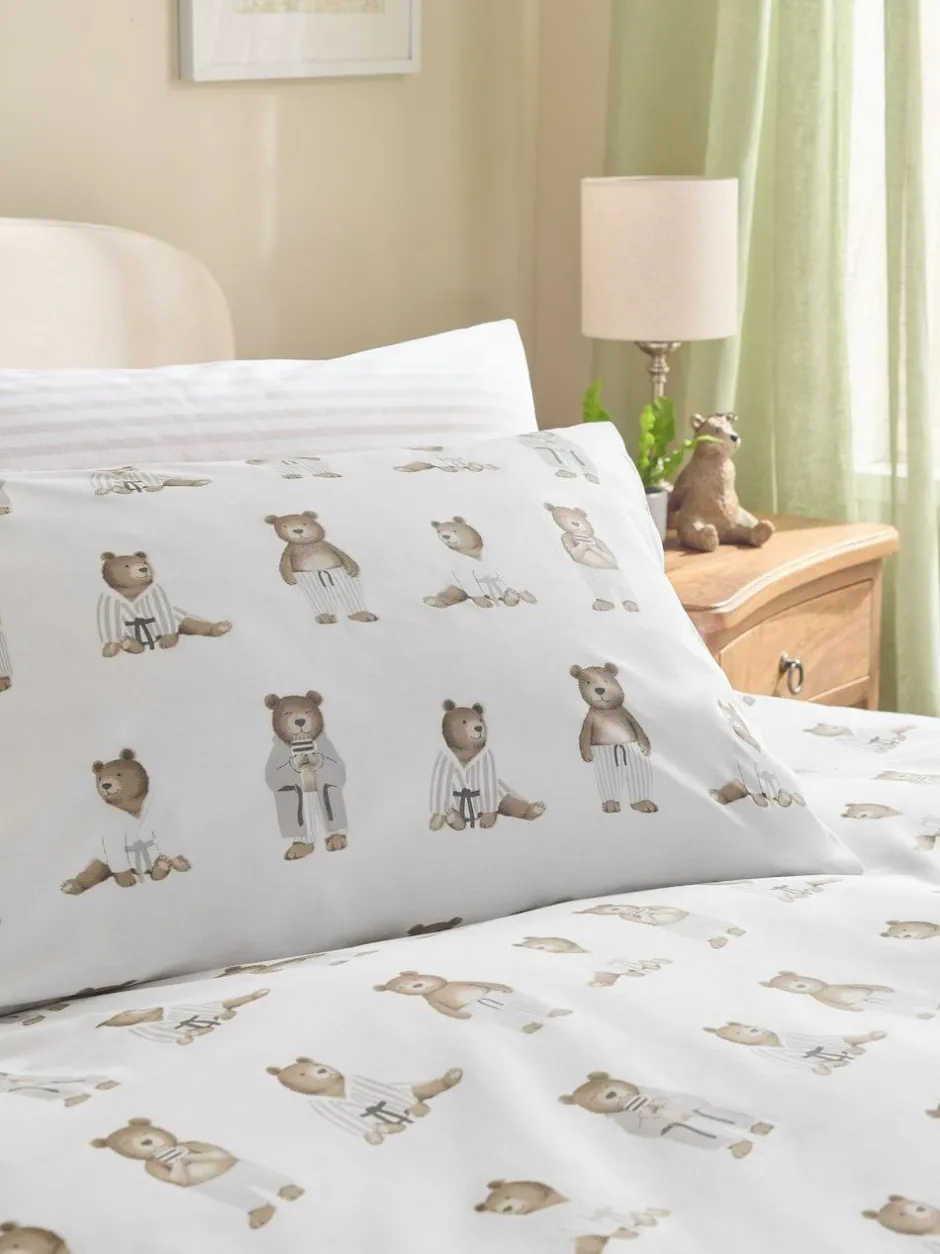 Next 2 Pack White/Natural Bertie Bear Reversible Duvet Cover and Pillowcase Set Sale