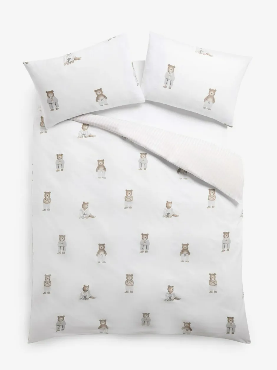 Next 2 Pack White/Natural Bertie Bear Reversible Duvet Cover and Pillowcase Set Sale