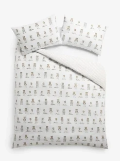 Next 2 Pack White/Natural Bertie Bear Reversible Duvet Cover and Pillowcase Set Sale