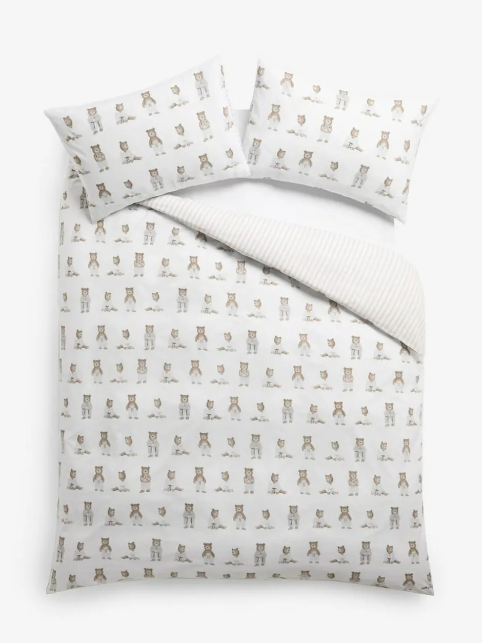 Next 2 Pack White/Natural Bertie Bear Reversible Duvet Cover and Pillowcase Set Sale