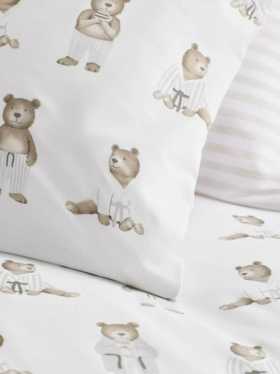 Next 2 Pack White/Natural Bertie Bear Reversible Duvet Cover and Pillowcase Set Sale