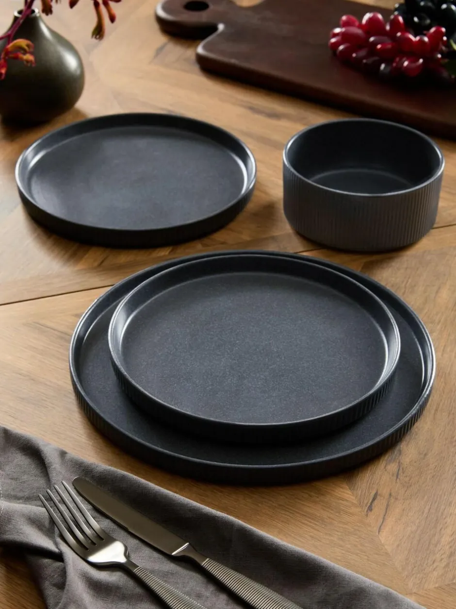 Next 12 Piece Charcoal Grey Stamford Dinner Set Outlet
