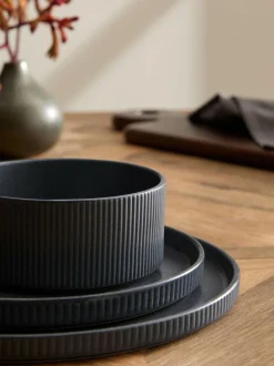 Next 12 Piece Charcoal Grey Stamford Dinner Set Outlet
