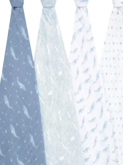 Aden + Anais Cotton Muslin Blankets 4 Pack Blue Hot