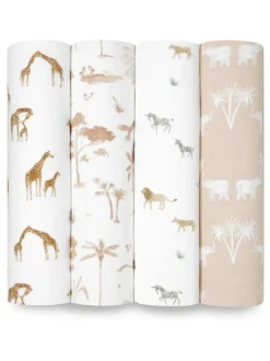 Aden + Anais White Large Blankets 100% Cotton Safari Dream Muslins 4 Pack Best