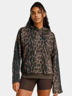 adidas Animal Seasonal Essentials Leopard Print French Terry Hoodie With 3-Stripes New