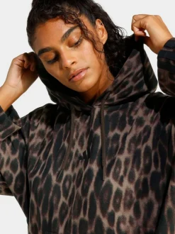 adidas Animal Seasonal Essentials Leopard Print French Terry Hoodie With 3-Stripes New