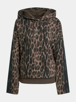 adidas Animal Seasonal Essentials Leopard Print French Terry Hoodie With 3-Stripes New