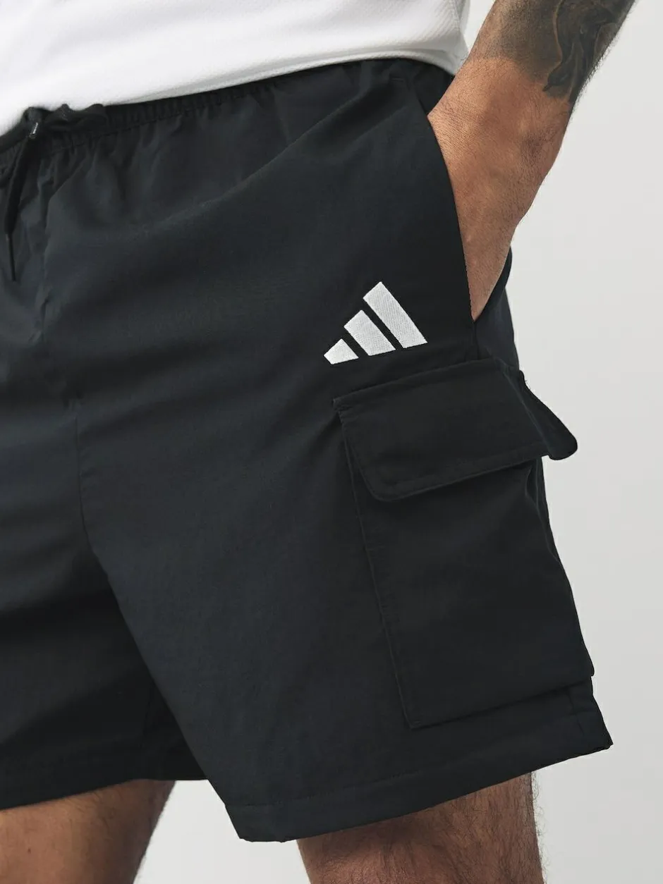 adidas Small Essentials Logo Cargo Chelsea Shorts Black New