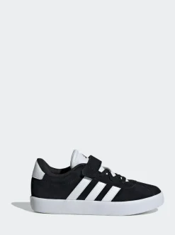 adidas Black VL Court 3.0 Hook and Loop Kids Trainers New
