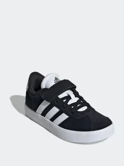 adidas Black VL Court 3.0 Hook and Loop Kids Trainers New