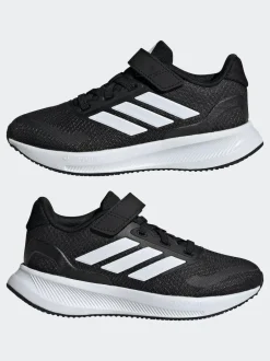 adidas Black/White Runfalcon 5 Elastic Lace Running Kids Trainers Hot