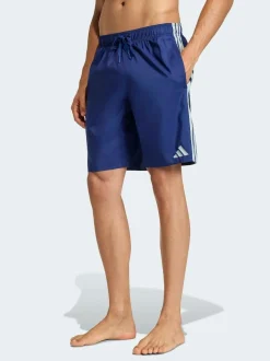 adidas 3 Stripes Swim Shorts 8 Inch Blue Discount