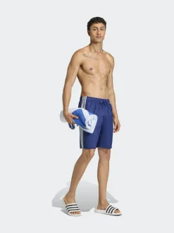adidas 3 Stripes Swim Shorts 8 Inch Blue Discount