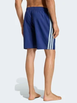 adidas 3 Stripes Swim Shorts 8 Inch Blue Discount