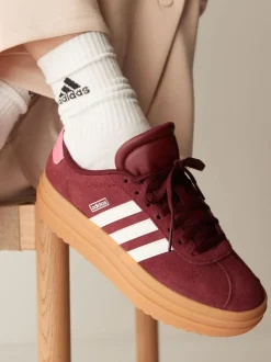 adidas Burgundy Red VL Court Bold Lace Junior Trainers New