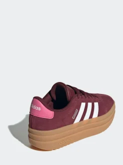 adidas Burgundy Red VL Court Bold Lace Junior Trainers New