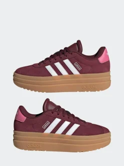 adidas Burgundy Red VL Court Bold Lace Junior Trainers New