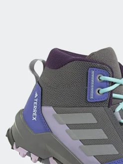 adidas Grey/Blue/Purple Terrex Ax4r Mid Hiking Kids Boots New