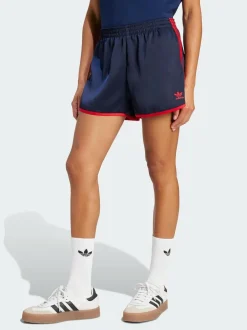 adidas originals Navy/Red 3 Stripe Satin Sprinter Shorts Clearance