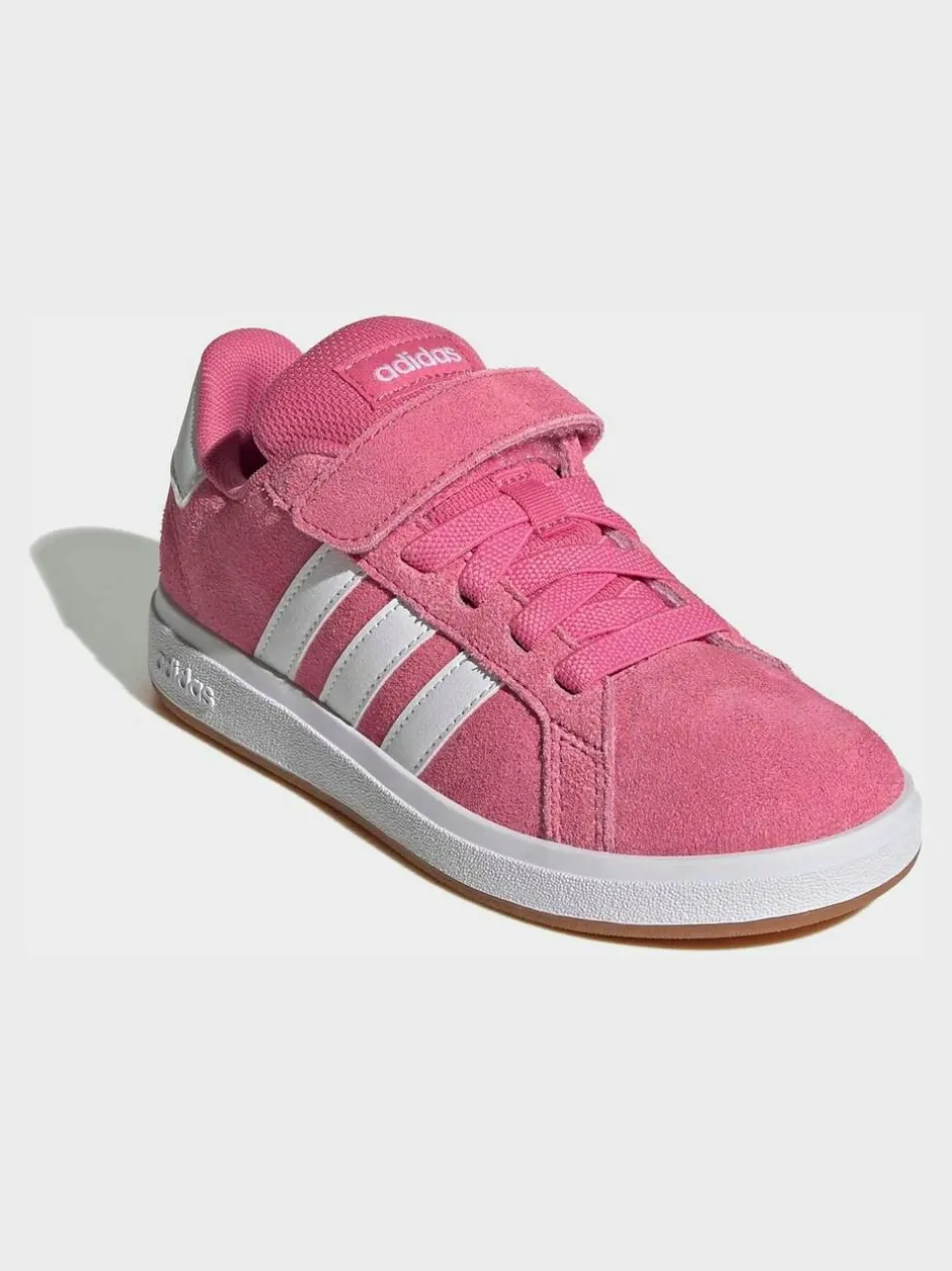adidas Pink Grand Court 00s Suede Elastic Lace Kids Trainers Clearance
