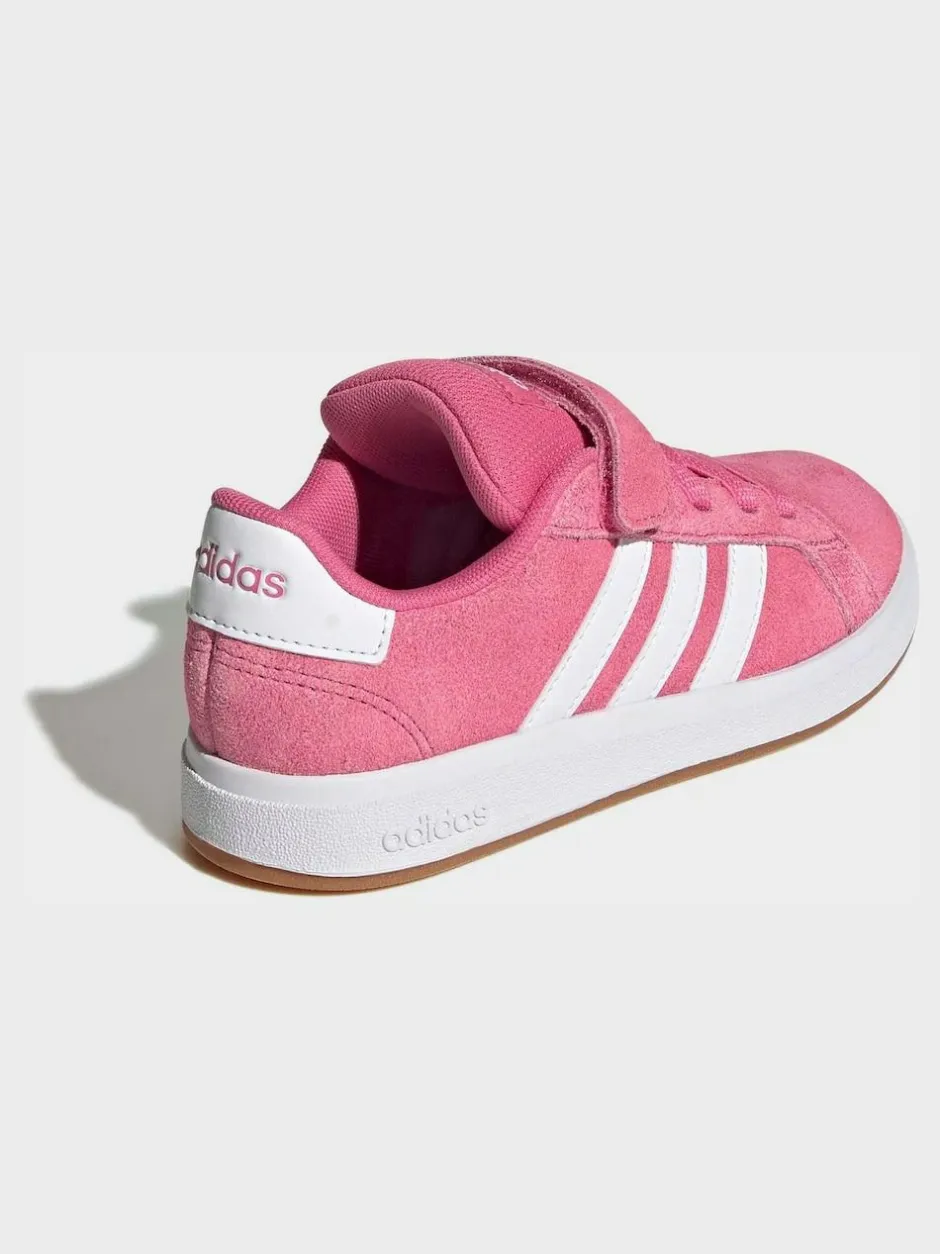 adidas Pink Grand Court 00s Suede Elastic Lace Kids Trainers Clearance