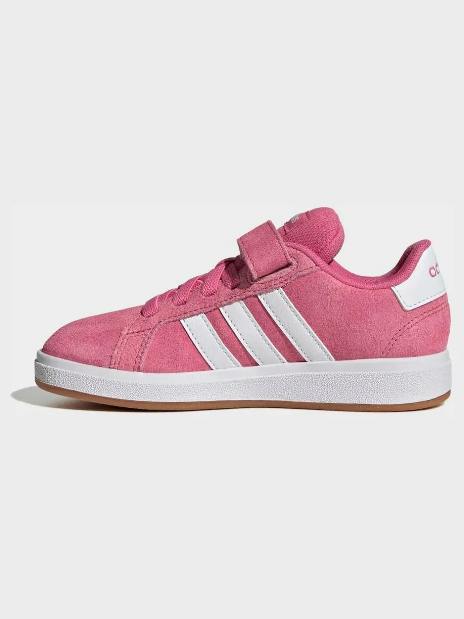 adidas Pink Grand Court 00s Suede Elastic Lace Kids Trainers Clearance