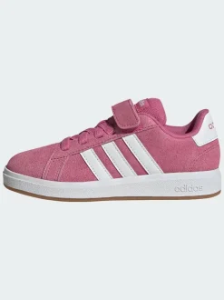 adidas Pink Grand Court 00s Suede Elastic Lace Kids Trainers Clearance