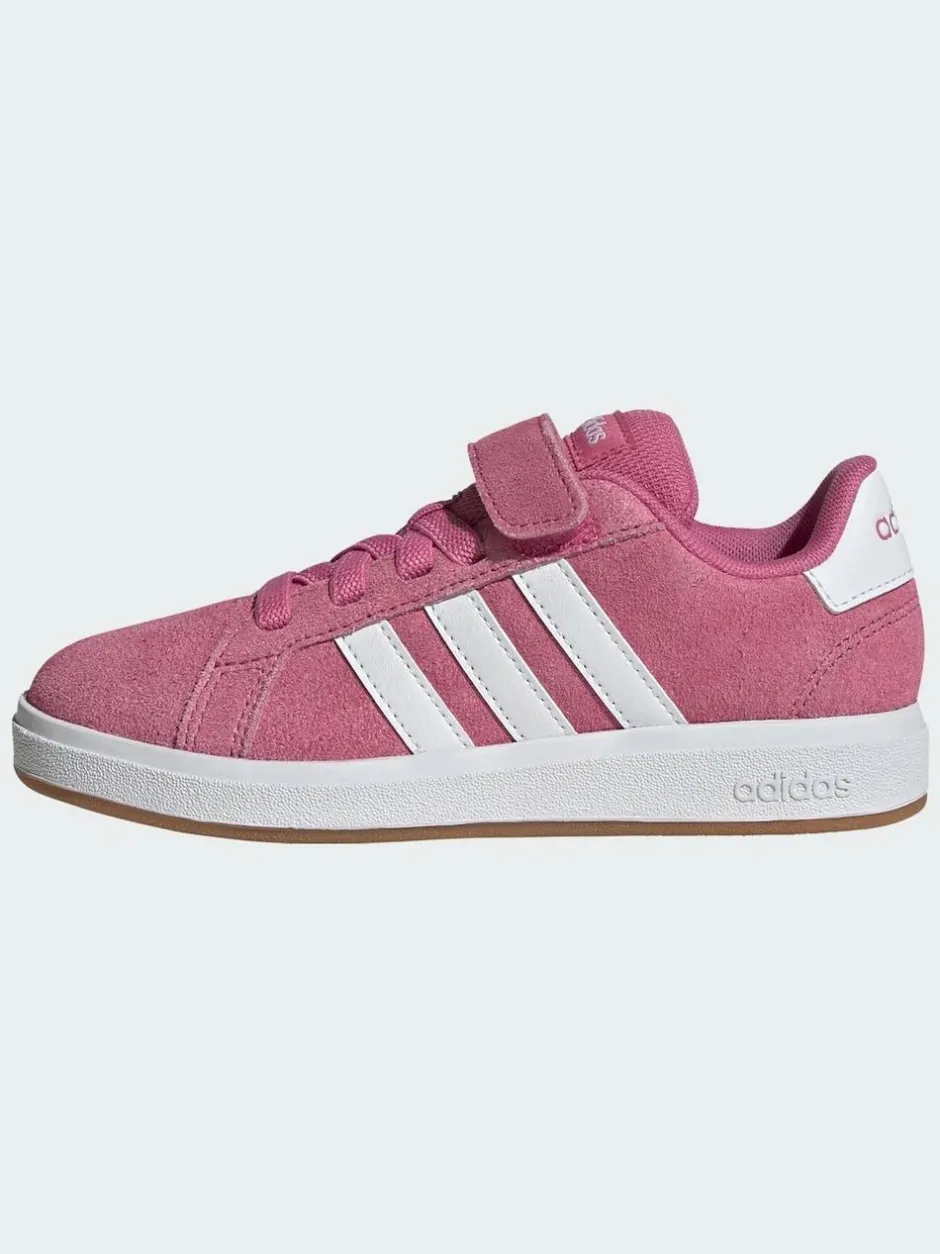 adidas Pink Grand Court 00s Suede Elastic Lace Kids Trainers Clearance