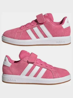 adidas Pink Grand Court 00s Suede Elastic Lace Kids Trainers Clearance
