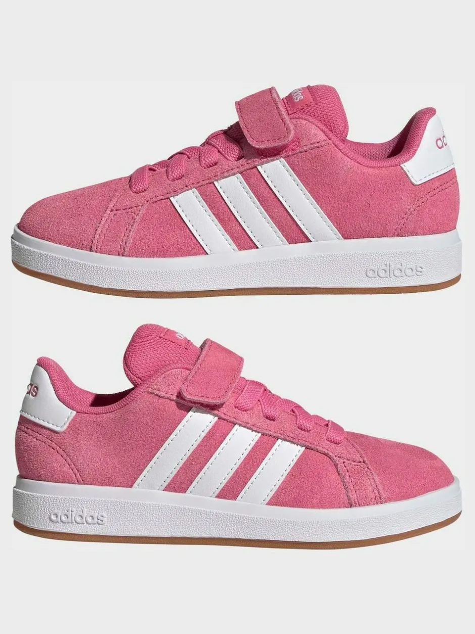 adidas Pink Grand Court 00s Suede Elastic Lace Kids Trainers Clearance