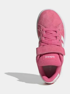adidas Pink Grand Court 00s Suede Elastic Lace Kids Trainers Clearance
