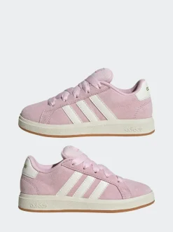 adidas Pink Grand Court 00s Suede Lace Kids Trainers Clearance