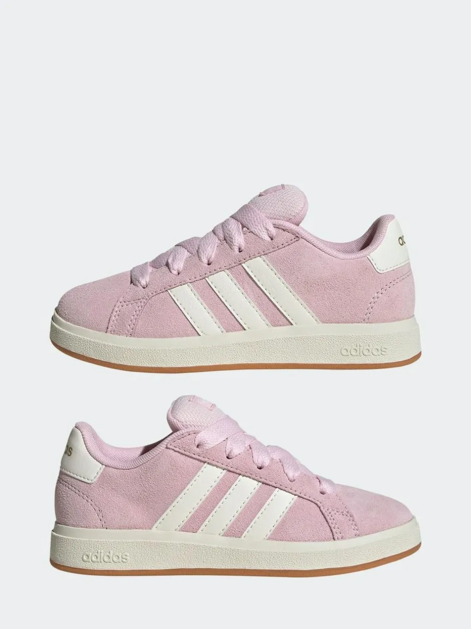 adidas Pink Grand Court 00s Suede Lace Kids Trainers Clearance