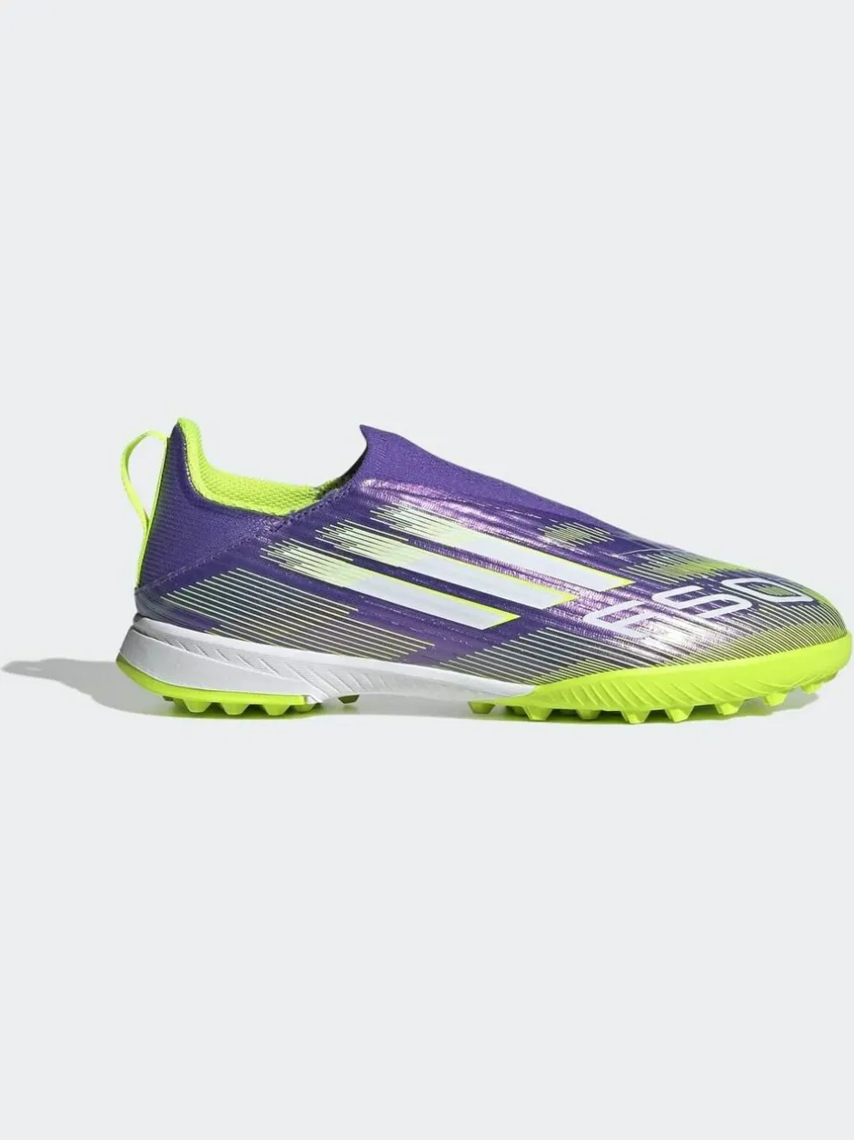 adidas Purple/Lime Kids F50 League Laceless Turf Boots Outlet