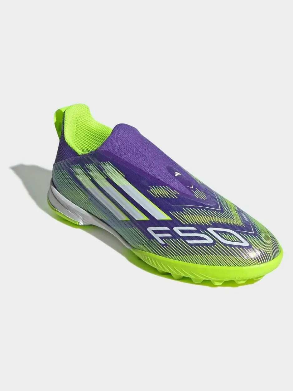adidas Purple/Lime Kids F50 League Laceless Turf Boots Outlet