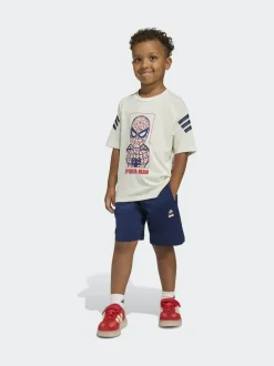 adidas White Marvel Spider-Man Little Kids Top and Short Set New
