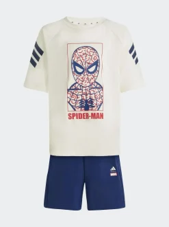 adidas White Marvel Spider-Man Little Kids Top and Short Set New