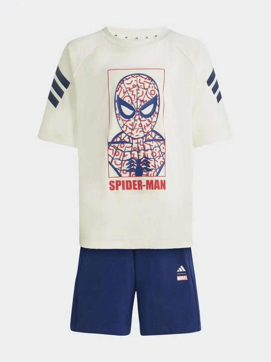adidas White Marvel Spider-Man Little Kids Top and Short Set New