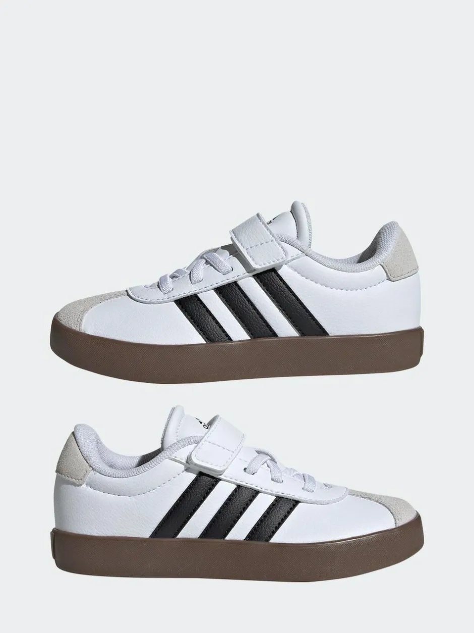 adidas White/Black VL Court 3.0 Hook and Loop Kids Trainers Outlet