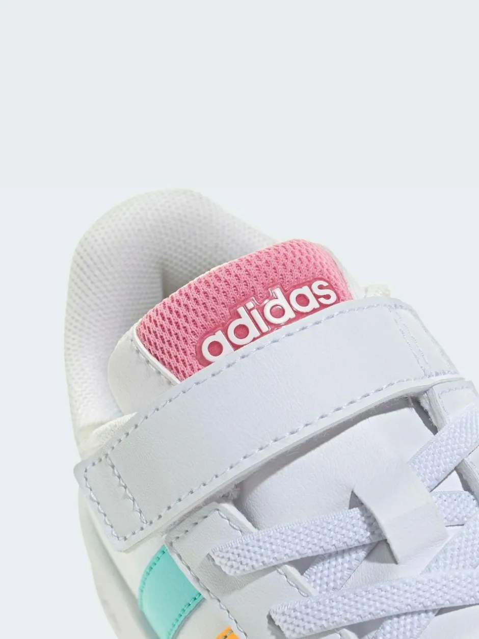 adidas White/Multi Grand Court 3.0 Elastic Lace Kids Trainers Outlet