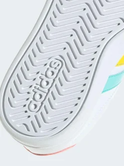 adidas White/Multi Grand Court 3.0 Elastic Lace Kids Trainers Outlet