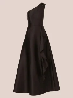 Adrianna Papell Studio One Shoulder Mikado Black Gown Hot